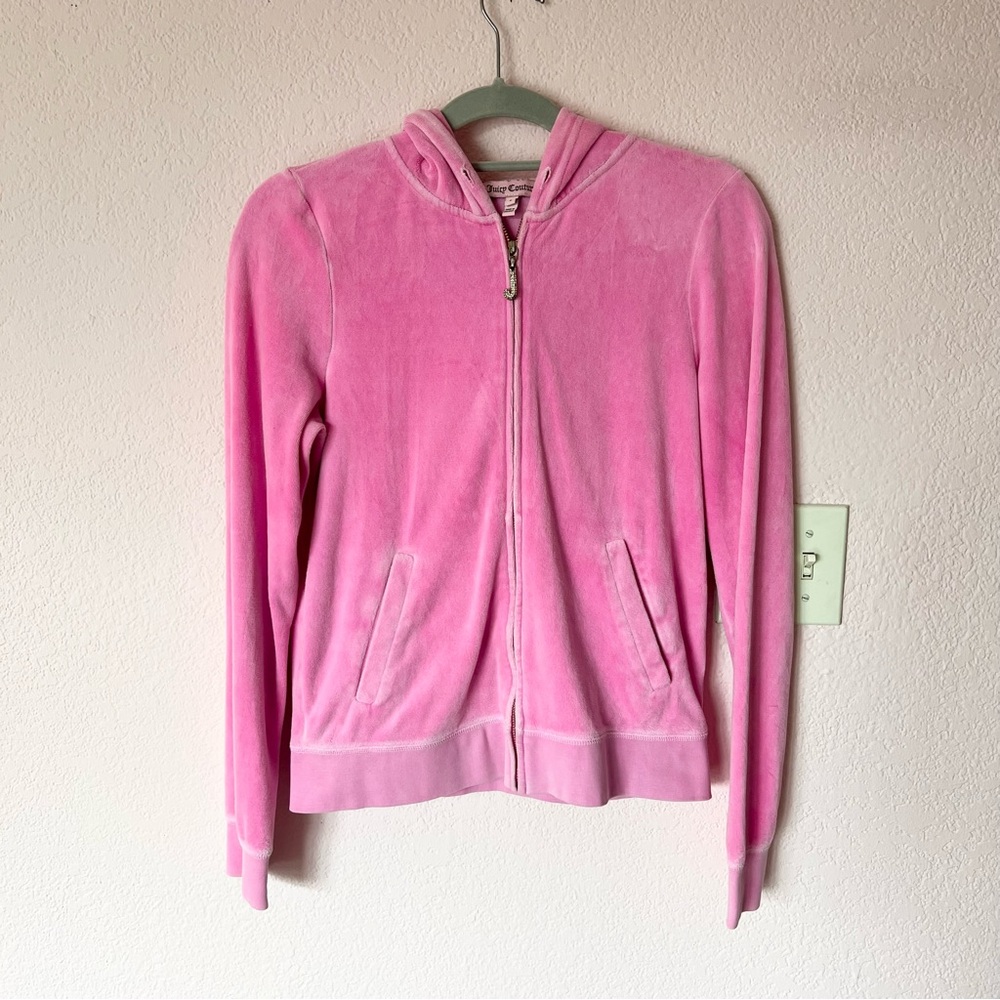 Y2K mcbling bubblegum pink juicy couture rhinestone J zipper velour hoodie